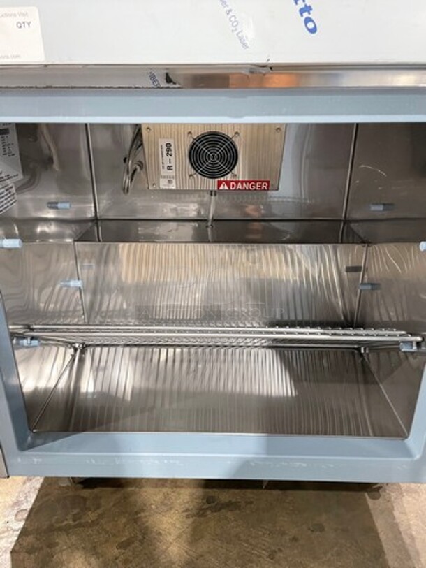 NICE! NEW! Delfield Commercial Refrigerated Sandwich Prep Table! With Commercial Cutting Board! With Single Door Storage Space Underneath! All Stainless Steel! On Casters! Model: 18MC32PBI SN: 1703150001346 115V 60HZ 1 Phase - Image 7 of 12