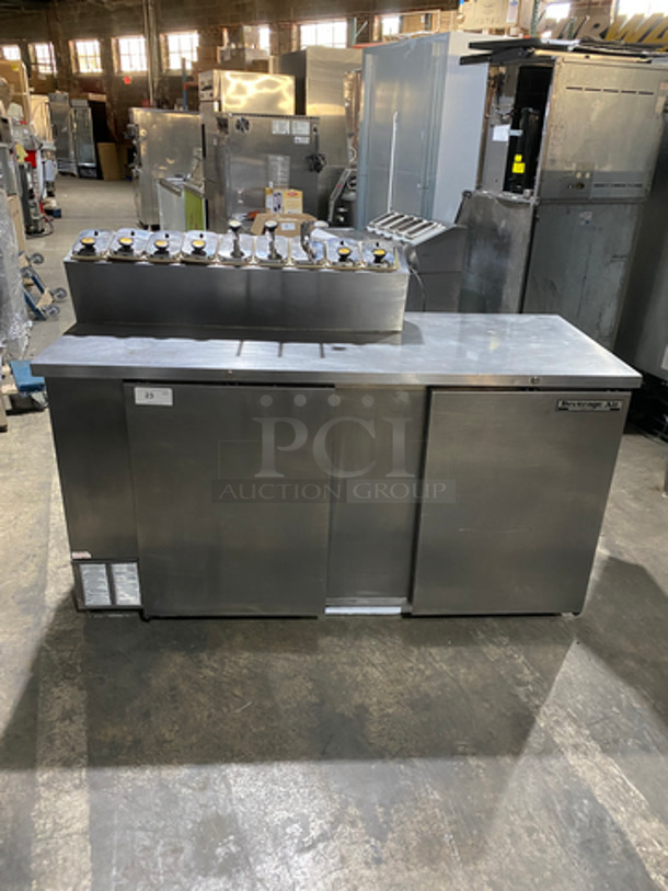 Beverage Air Commercial Refrigerated Work Top Station! With 2 Door Underneath Storage Space! With Cold Topping Rail! All Stainless Steel! Model: MS681 SN: 6715397 115V 60HZ 1 Phase