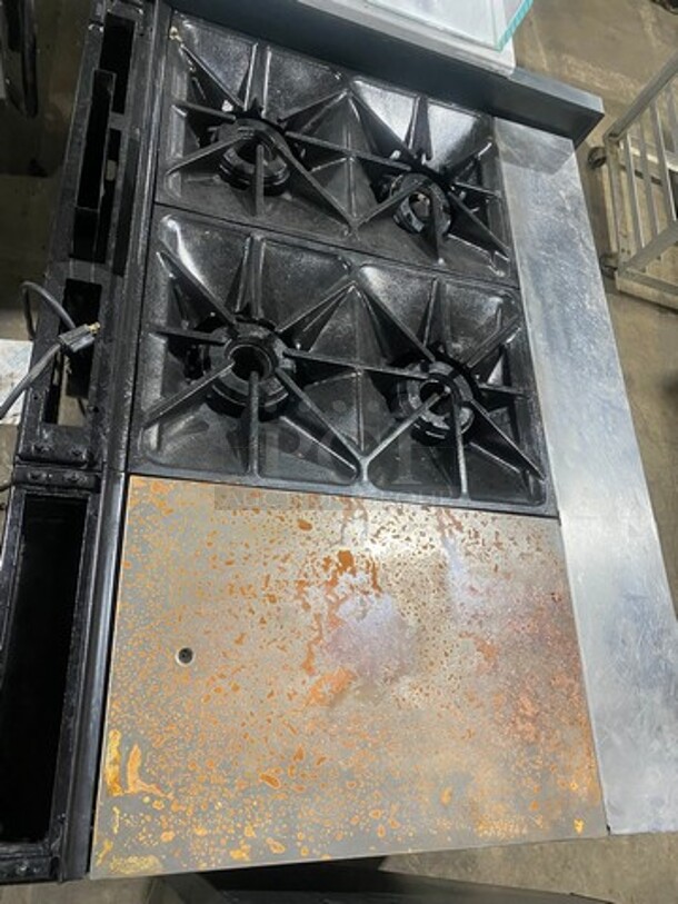 WOW! Southbend Commercial Natural Gas Powered 4 Burner Stove With Left Side French Top/ Hot Plate Combo! With Oven Underneath! With Small Single Door Storage Space! All Stainless Steel! - Image 4 of 12