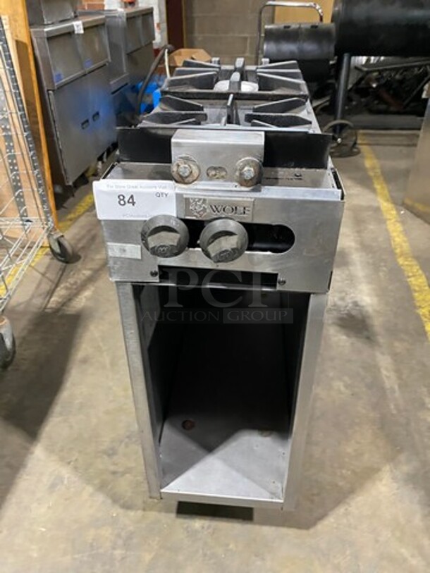 Wolf Commercial Natural Gas Powered 2 Burner Range! With Storage Space Underneath! All Stainless Steel! On Casters! Model: FB12