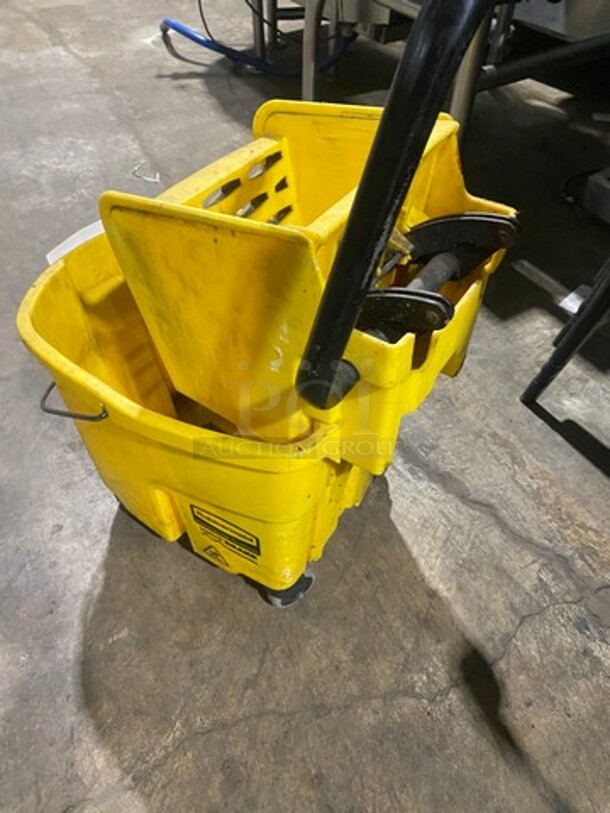 Rubbermaid Yellow Poly Mop Bucket! With Wringer Attachment! On Casters! - Image 3 of 8