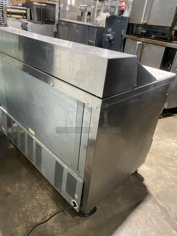 Nice! Beverage Air Commercial Refrigerated Sandwich Prep Table! With Commercial Cutting Board! With 2 Door Underneath Storage Space! With Poly Coated Racks! All Stainless Steel! On Casters! Model: SPE4812 115V 60HZ 1 Phase! Working When Removed! - Image 4 of 9