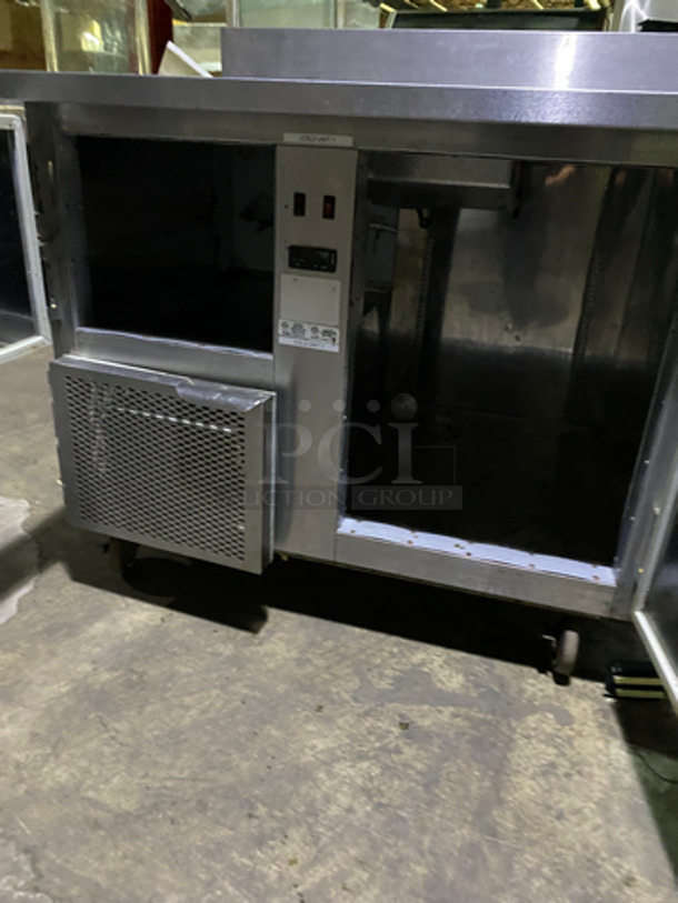 Custom Cool Commercial Work/Prep Table! With Backsplash! With Refrigerated 2 Door Underneath Storage! All Stainless Steel! On Casters! - Image 5 of 8