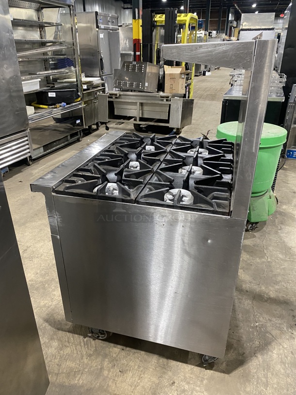 Sunfire All Stainless Steel Natural Gas 6 Burner Stove! With an Underneath Full Size Oven! And a Back Splash And Salamander Shelf! On Casters! Model X366R! - Image 3 of 8