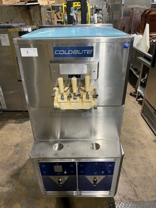 Coldelite Commercial 3 Handle Soft Serve Ice Cream Machine! All Stainless Steel! On Casters! Model: UF820 SN:225881 208V 3PH