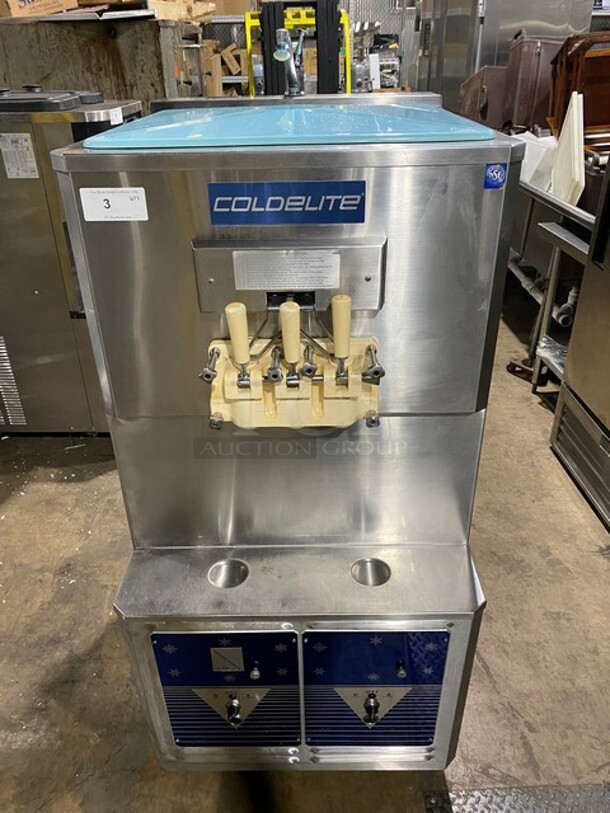 Coldelite Commercial 3 Handle Soft Serve Ice Cream Machine! All Stainless Steel! On Casters! Model: UF820 SN:225881 208V 3PH - Item #1108913