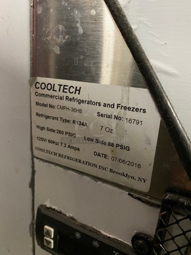 LATE MODEL! 2016 Cool Tech Commercial Bakery Case Merchandiser! With Slanted Front Glass! With Stainless Steel Shelves! With Rear Access Doors! WORKING WHEN REMOVED! Model: CMPH36HB SN: 16791 120V 60HZ - Image 7 of 9