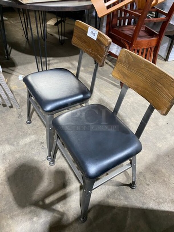Brand New! Hudson Metal Frame Dining Chairs! With Walnut Back And Black Cushioned Seat!  - Image 2 of 6