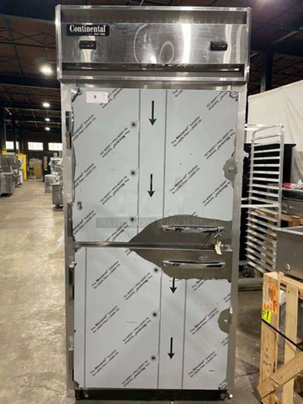 WOW! NEW! Continental 2 Door Half Cooler Half Freezer Combo Unit! With Racks! All Stainless Steel! On Casters! Model: D1RFXSN SN: 16148085 115V 60HZ 1 Phase