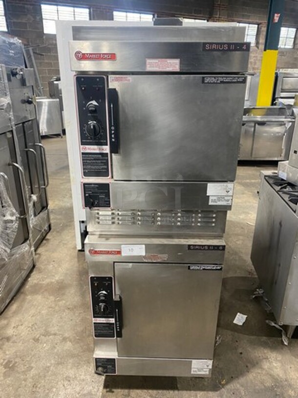 Sweet! 2014 Market Forge Commercial Natural Gas Powered Double Deck Convection  Steamer Cabinet! All Stainless Steel! On Legs! 2x Your Bid Makes One Unit! Model: SIRIUS II-6! - Image 1 of 12
