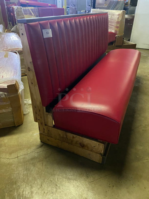 NEW! Single Sided Red Cushioned Booth Seat! With Wooden Outline! Perfect For Up Against The Wall! Can Be Connected To Any Booths Listed! - Image 2 of 7