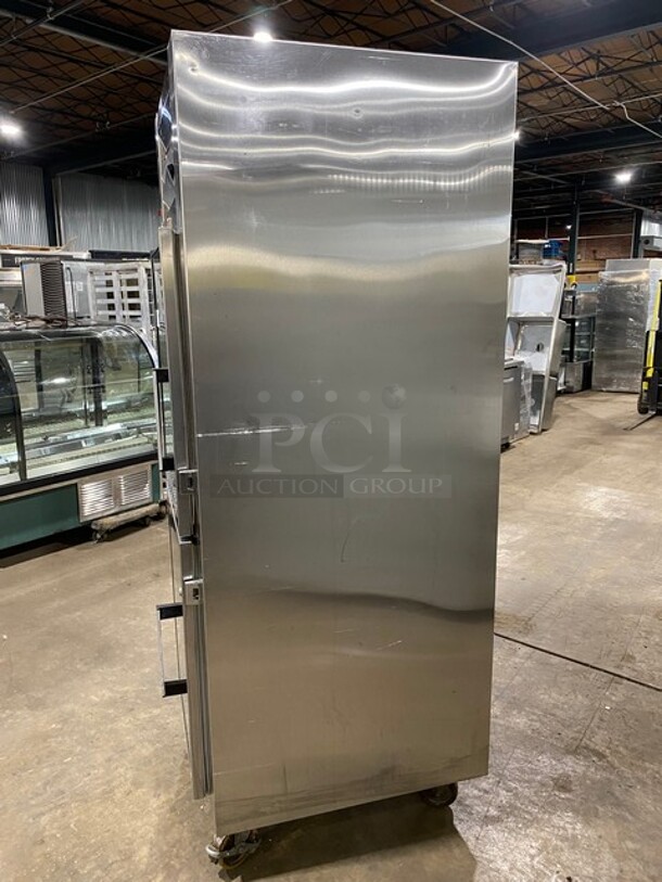 Traulsen Stainless Steel Commercial 2 Half Size Reach In Cooler Merchandiser w/ Metal Racks on Commercial Casters! - Image 2 of 8