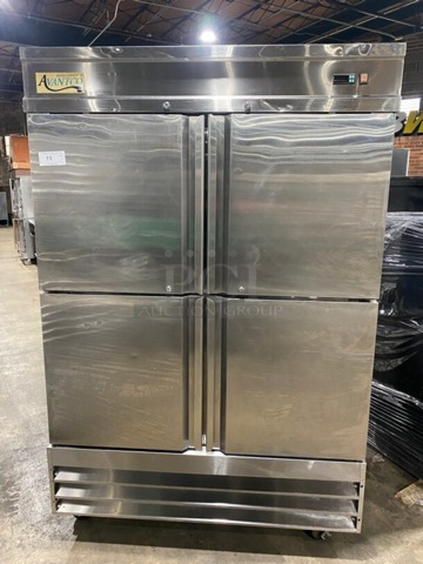 Avantco 4 Split Door All Stainless Steel Reach In Freezer! With Poly Coated Racks! Model 178SS2F4HC Serial 6019170419040708! 115V 1Phase! On Casters! 