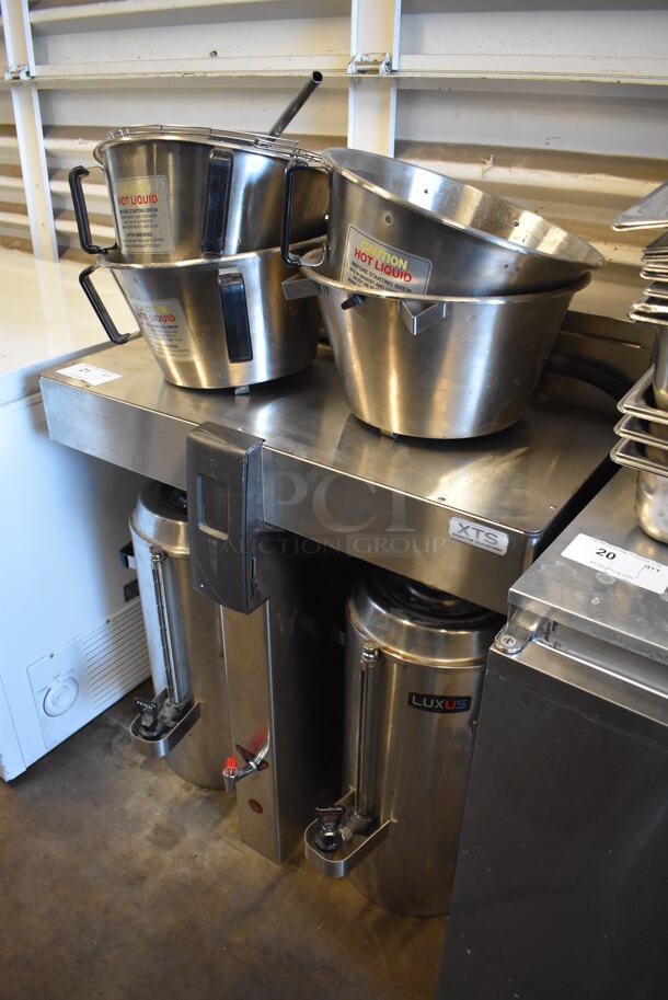 Stainless Steel Commercial Countertop Dual Coffee Machine w/ Hot Water Dispenser, 4 Stainless Steel Brew Baskets and 2 Stainless Steel Satellite Servers. 32x25x38