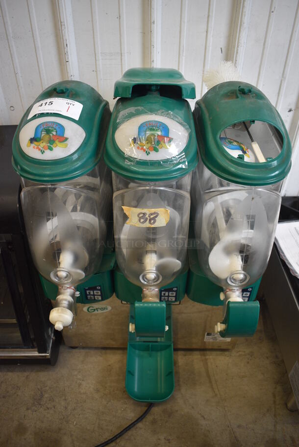 Elcor Model Grani 3 Stainless Steel Commercial Countertop 3 Hopper Slushie Machine w/ 1 Drip Tray. 115 Volts, 1 Phase. 20x22x32. Tested and Powers On But Does Not Get Cold. - Image 1 of 6