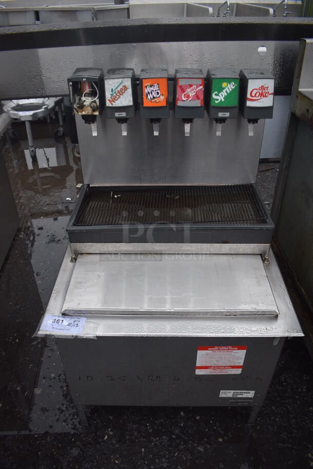 Stainless Steel Commercial 6 Flavor Carbonated Beverage Machine on Drop In Ice Bin. 25x25x40  - Image 1 of 5