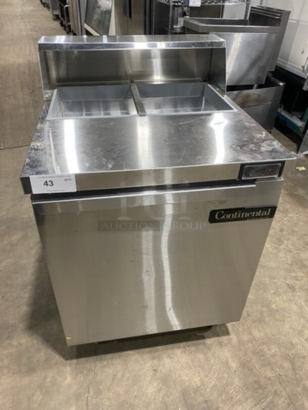 Continental Commercial Refrigerated Sandwich Prep Table! With Single Door Storage Space Underneath! All Stainless Steel! On Casters! Model: SW278 SN: 158B0875 115V 60HZ 1 Phase