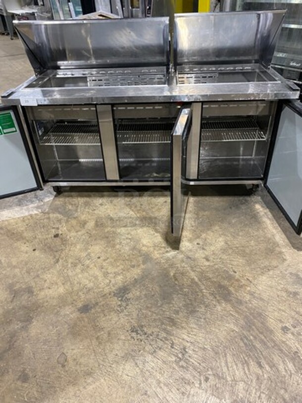Turbo Air Commercial Refrigerated Sandwich Prep Table! With 3 Door Storage Space Underneath! Poly Coated Racks! All Stainless Steel! On Casters! Model: MST7230 SN: MM7T808001 115V 60HZ 1 Phase - Image 5 of 10