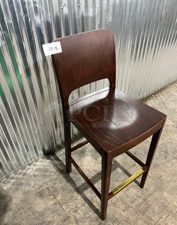 BRAND NEW! Collin European Beech Wood Restaurant Bar Stool In Walnut! 3x Your Bid! - Image 3 of 6