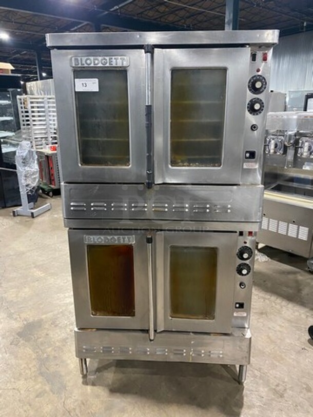 BLODGETT Double Stacked All Stainless Steel Commercial Natural Gas Powered Full Size Convection Oven w/ View Through Doors! With Metal Oven Racks and Thermostatic Controls! On Legs! 2X Your Bid Makes One Unit! - Image 1 of 7