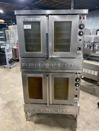 BLODGETT Double Stacked All Stainless Steel Commercial Natural Gas Powered Full Size Convection Oven w/ View Through Doors! With Metal Oven Racks and Thermostatic Controls! On Legs! 2X Your Bid Makes One Unit!