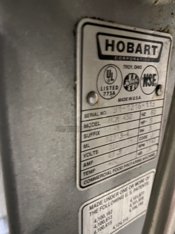 NICE! Hobart Commercial Vertical Cutter/Mixer/Mincer! All Stainless Steel! On Legs! Model: HCM450 SN: 311216113 200V 60HZ 3 Phase - Image 8 of 9