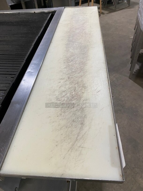 Bakers Pride Commercial Countertop Natural Gas Powered 48 Inch Char Broiler Grill! On Commercial 60 Inch Equipment Stand! With Underneath Storage Space! All Stainless Steel! On Casters! Working When Removed! Model XX8 Serial 592381707002! - Image 7 of 10
