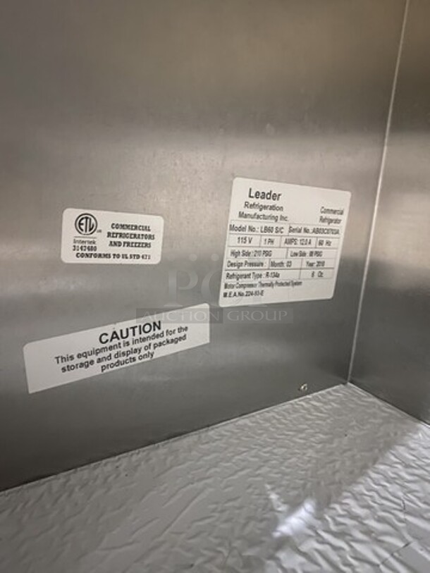 Leader All Stainless Steel 2 Door Refrigerated Lowboy/Worktop Cooler! Model LB60S/C Serial Ab03C0703A! 115V 1 Phase!  - Image 7 of 8