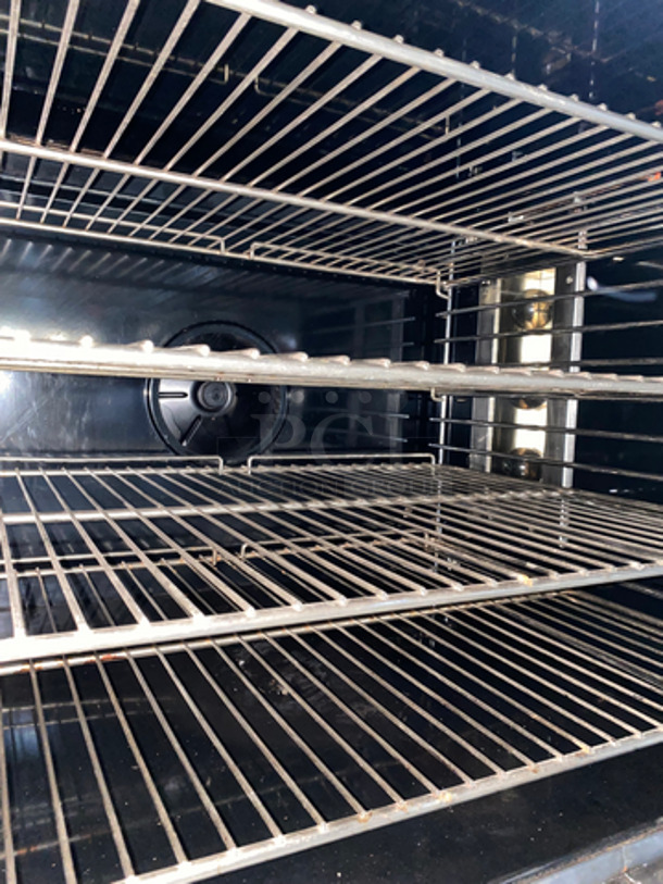 NICE! Franklin Commercial Double Deck Natural Gas Powered Convection Oven! With Metal Oven Racks! With 1 View Through Door & 1 Solid Door! All Stainless Steel! On Legs! 2x Your Bid Makes One Unit! - Image 6 of 8