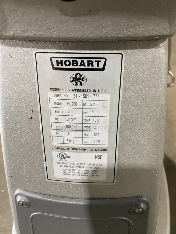 Hobart Legacy HL200 Metal Commercial Countertop! Planetary Dough Mixer w/ Stainless Steel Mixing Bowl!100-120 Volts, 1 Phase SN:31-1501-777! - Image 11 of 11