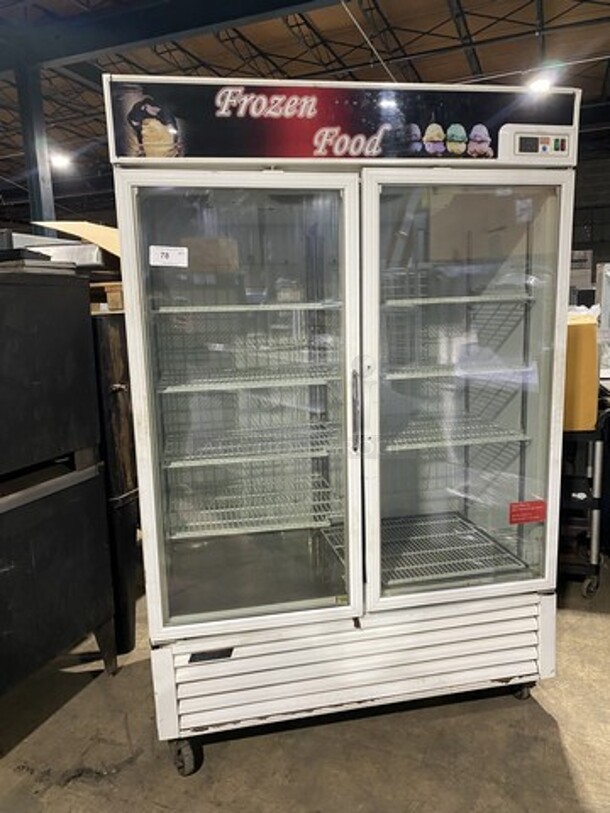 COOL! Turbo Air Commercial 2 Door Ice Cream Freezer! With View Through Doors! Poly Coated Racks! On Casters! Model: TGF49F SN: GF49107011 110/120V 60HZ 1 Phase
