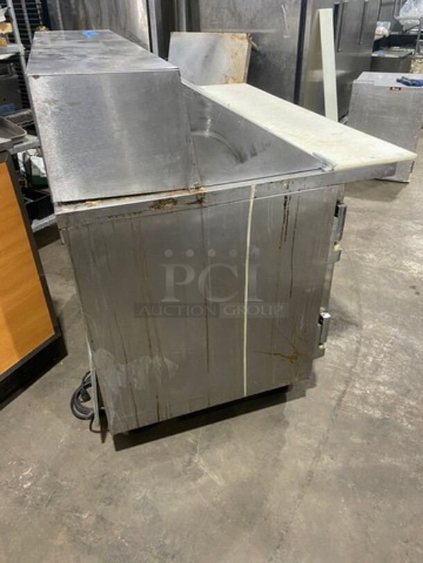 Beverage Air Commercial Refrigerated Sandwich Prep Table! With Commercial Cutting Board! With 2 Door Underneath Storage Space! All Stainless Steel! On Casters! Model: SP4818M SN: 6810332 115V 60HZ 1 Phase - Image 3 of 9