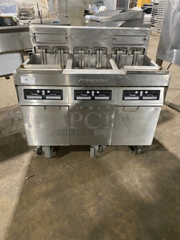 Frymaster Commercial Electric Powered 3 Bay Deep Fat Fryers! All Stainless Steel! On Casters! Model: FPH317TCSD SN: 0201NV0006 208V 60HZ 3 Phase