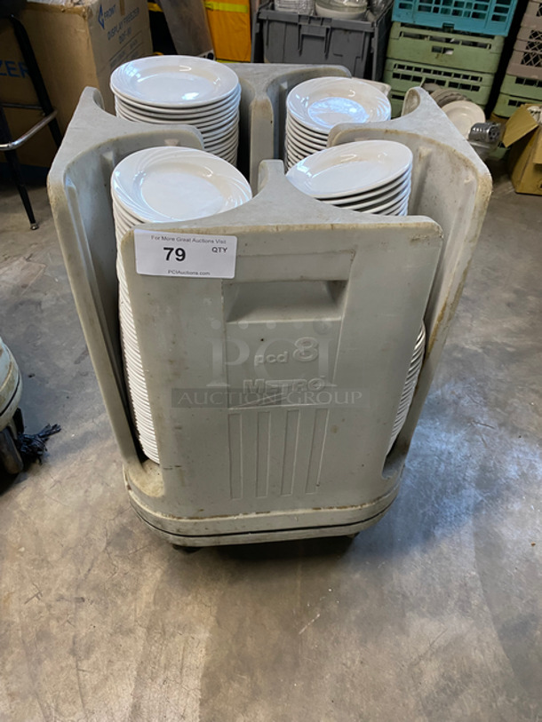 ALL ONE MONEY! DAD White Ceramic Plates! Includes Metro Dish Transport Cart! On Casters!