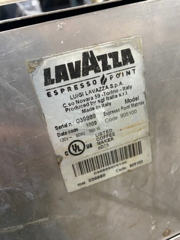 Lavazza Commercial Countertop Single Group Espresso Machine! Stainless Steel Body! Model: ESPRESSOPOINTMATINEE SN: 039889 120V - Image 8 of 9