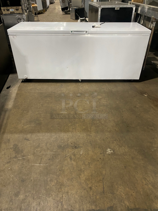  Electrolux Commercial Reach Down Chest Freezer! With Hinged Lid! Model: FFFC25M4TW SN: AA14160846 115V 60HZ 1 Phase! Powers On But Does Not Get To Temp!
