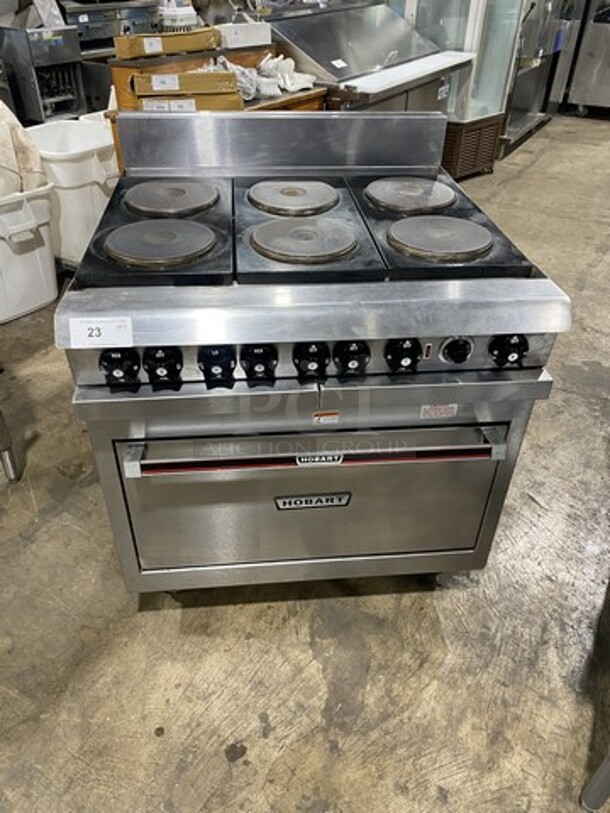 Hobart Electric Powered 6 Burner Stove! With Full Size Oven Underneath! Model HCR43 Serial 481277840! 480V 3 Phase! On Commercial Casters!