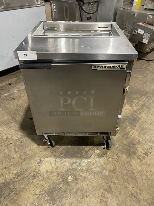 Beverage Air Commercial Refrigerated Sandwich Prep Table! With Single Door Storage Space Underneath! All Stainless Steel! On Casters! Model: SP27 SN: 7208954 115V 60HZ 1 Phase