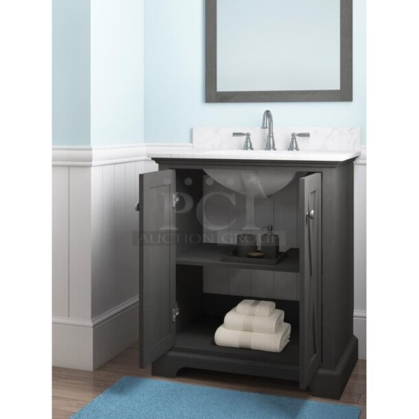 Style Selections 30-in Gray Undermount Single Sink Bathroom Vanity with White Engineered Stone Top (Mirror Included) - Image 7 of 10