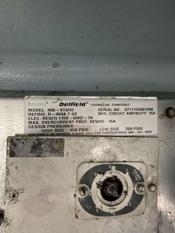 Delfield One Door Lowboy/Worktop Cooler! Model 406Star2 Serial 0711152001996! 115V 1 Phase! On Casters! - Image 6 of 7