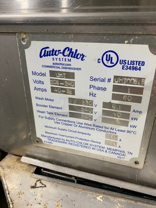 Auto Chlor Commercial Under Counter Dish Washer! All Stainless Steel! Model: UHT SN: UHT0081S 208/240V 60HZ 1 Phase - Image 10 of 11