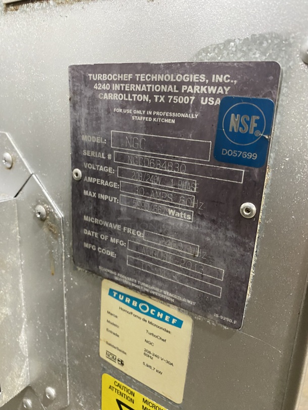 TURBOCHEF Stainless Steel Commercial Countertop Electric Powered Rapid Cook Oven! Model NGC Serial NGCD634830 208/240 Volts, 1 Phase. - Image 5 of 8