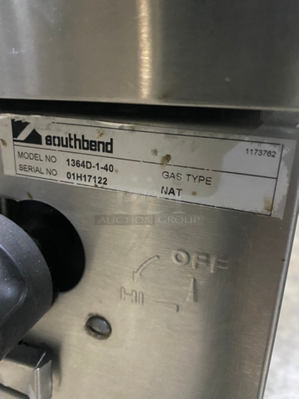 FAB! Southbend Natural Gas Powered WIDE BODY 4 Burner Stove! With Underneath Storage Space! With Raised Back Splash! All Stainless Steel! On Casters! Model: 1364D140 SN: 01H17122 - Image 8 of 10