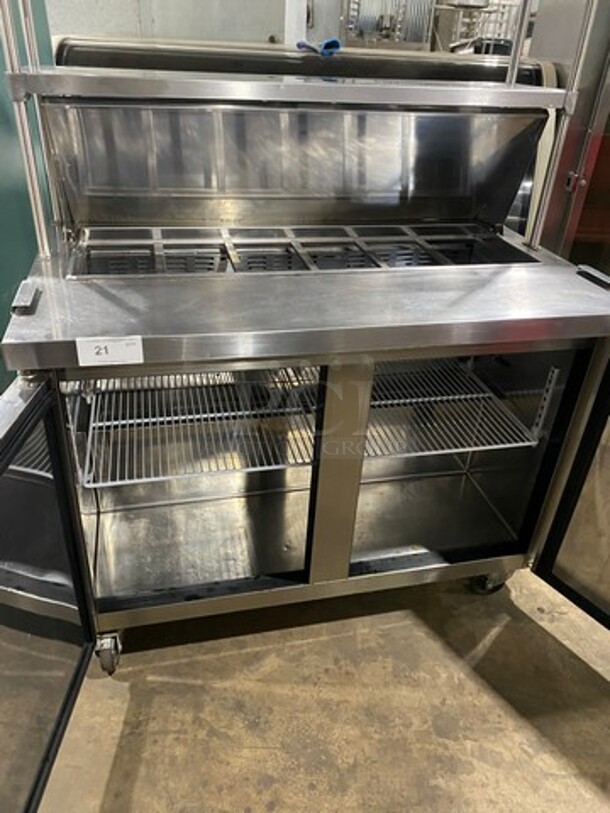 Blue Air Commercial Refrigerated Sandwich Prep Table! With 2 Door Storage Space Underneath! With Triple Over Head Shelf Storage! All Stainless Steel! On Casters! Model: BLPT48 115V 60PH 1 Phase - Image 5 of 11