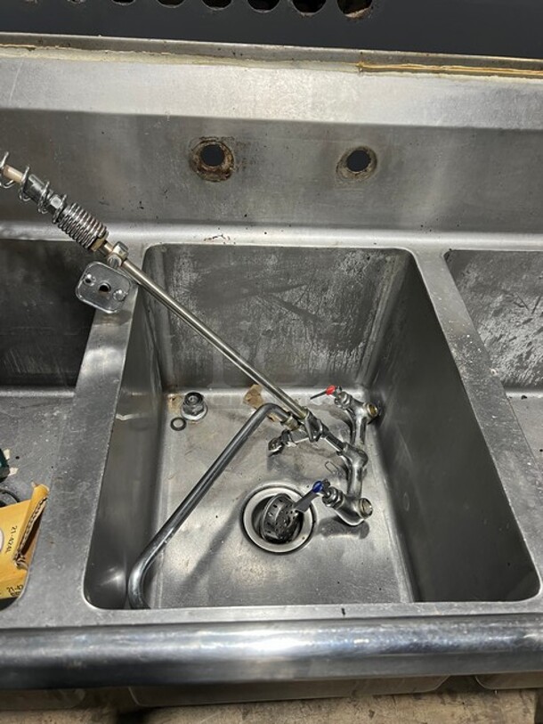 Aero Stainless Steel Commercial 3 Compartment Dish Washing Sink! With Dual Side Drain Board! With Faucet And Handles! - Image 5 of 8