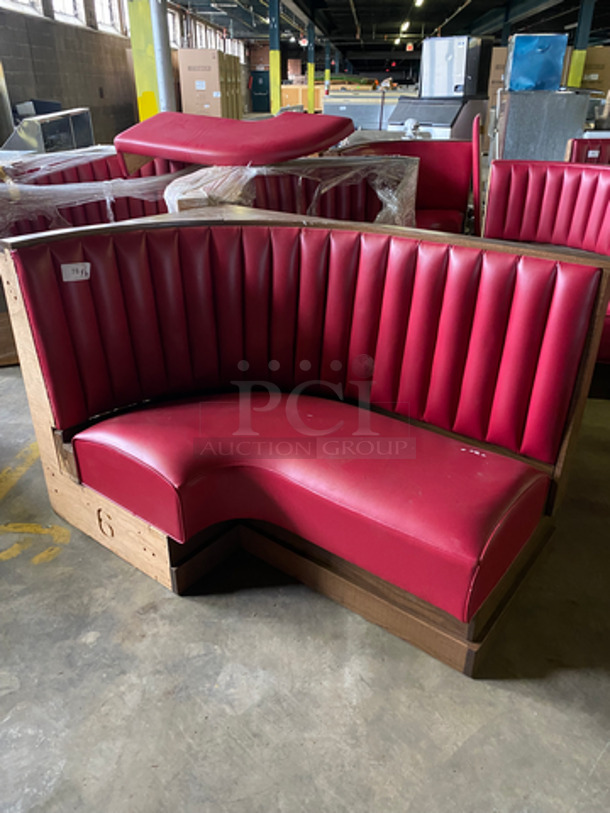 NEW! Single Sided Curved Red Cushioned Booth Seats! With Wooden Outline! Perfect For In The Corner Placement! 7x Your Bid! Can Be Connected With Any Booths Listed!