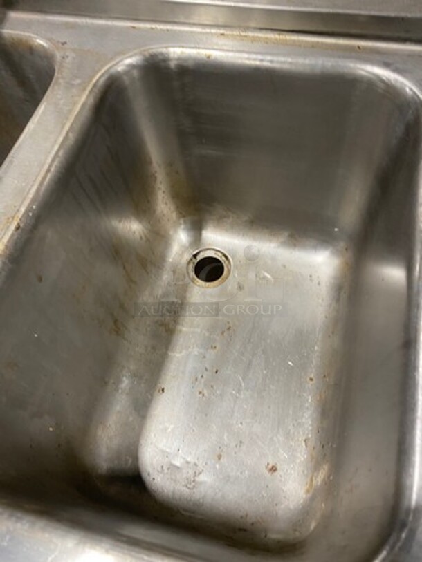 SWEET! Supreme Metal Commercial 3 Bay Bar Back Sink! With Dual Side Drain Boards! With Back Splash! With Faucets And Handles! All Stainless Steel! On Legs! - Image 7 of 10