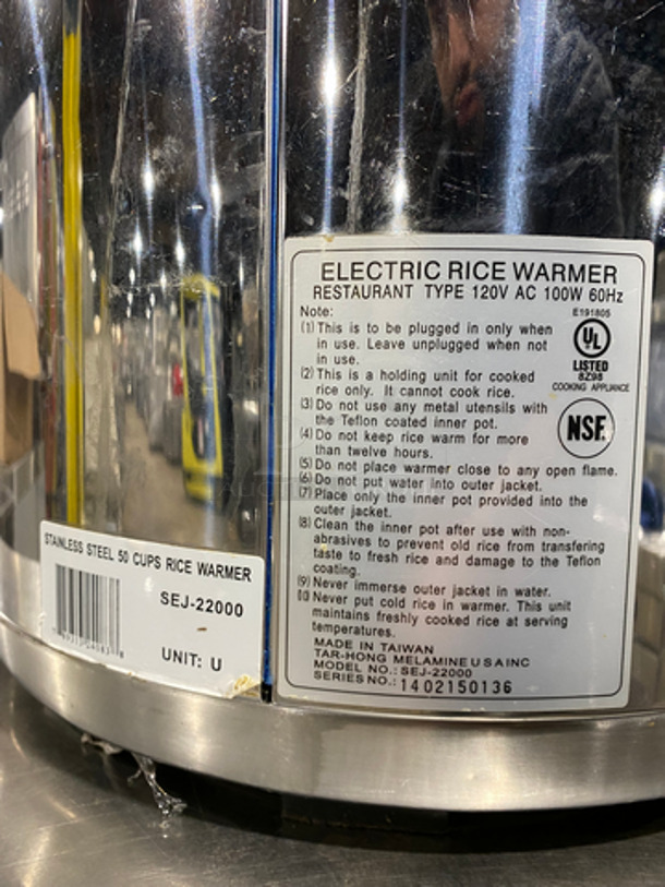 Amko Commercial Countertop Rice Warmer/ Holder! Stainless Steel Body! FOR COOKED RICE ONLY, NOT A COOKER! Model: SEJ22000 SN: 1402150136 120V 60HZ 1 Phase - Image 5 of 6