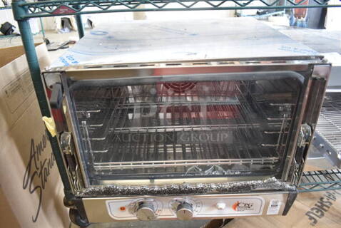 BRAND NEW SCRATCH AND DENT! 2023 Cooking Performance Group CPG 351COHT3A Stainless Steel Commercial Electric Thermostatic Countertop 3 Tray Half Size Convection Oven with Steam Injection. See Pictures For Broken Glass. 120 Volts, 1 Phase. Tested and Powers On But Does Not Get Warm