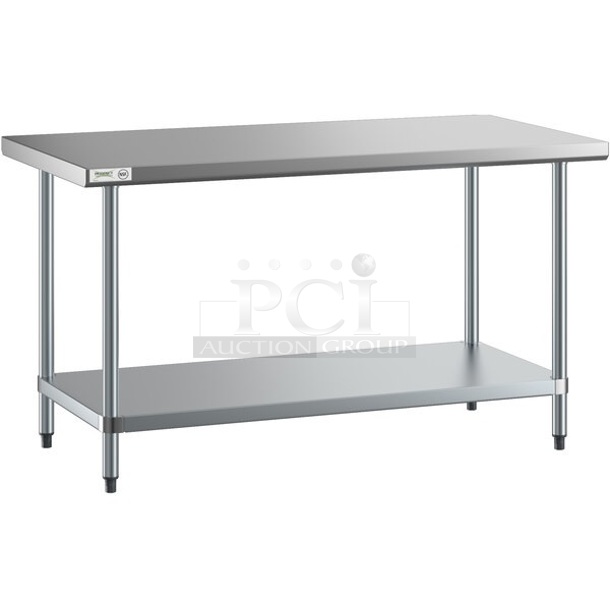 BRAND NEW SCRATCH AND DENT!  Regency 600T3060G 30" x 60" 18-Gauge 304 Stainless Steel Commercial Work Table with Galvanized Legs and Undershelf. May Be Missing Pieces.  - Image 1 of 3